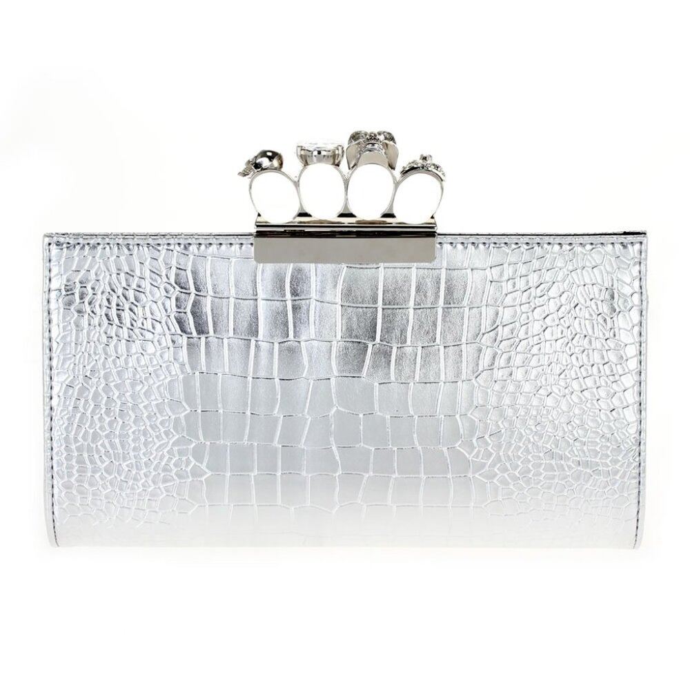 NWT Vegan leather silver croco knuckle clutch